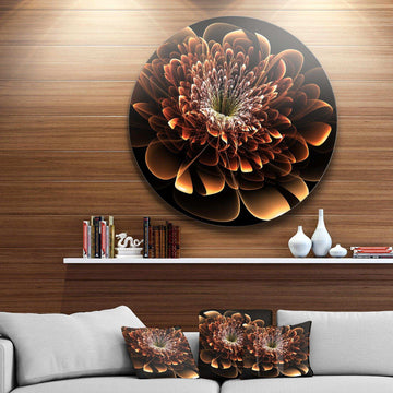 Brown Fractal Flower - Floral Oversized Circle Metal Wall Art